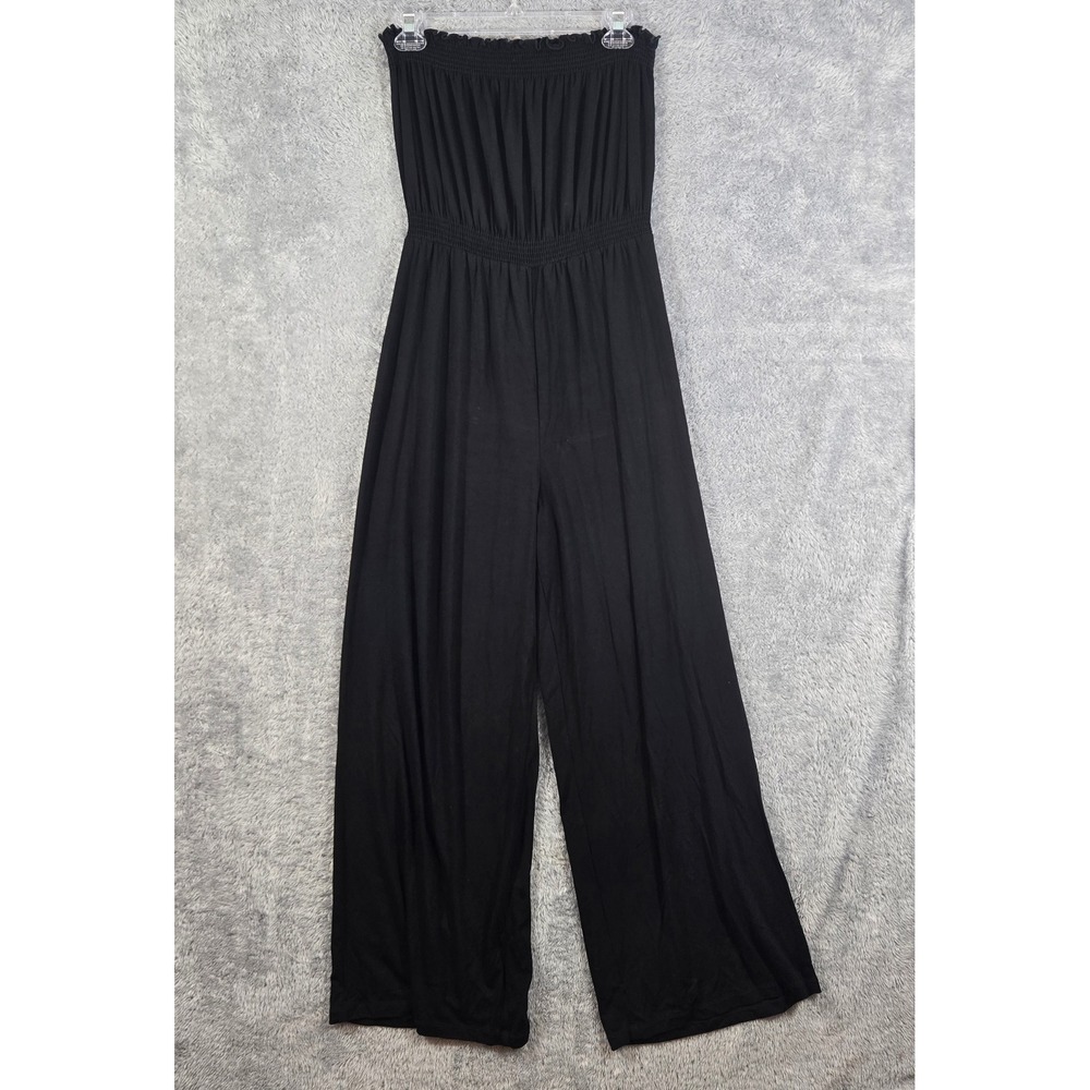 ASOS Womens Black Strapless Bandeau Smocked Wide‎ Leg Jumpsuit US 6 F100196
